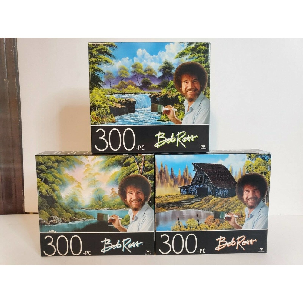 BOB ROSS 3 Puzzle Set! 300 PIECE JIGSAW PUZZLE 14"X11" FREE SHIP Barn lake water